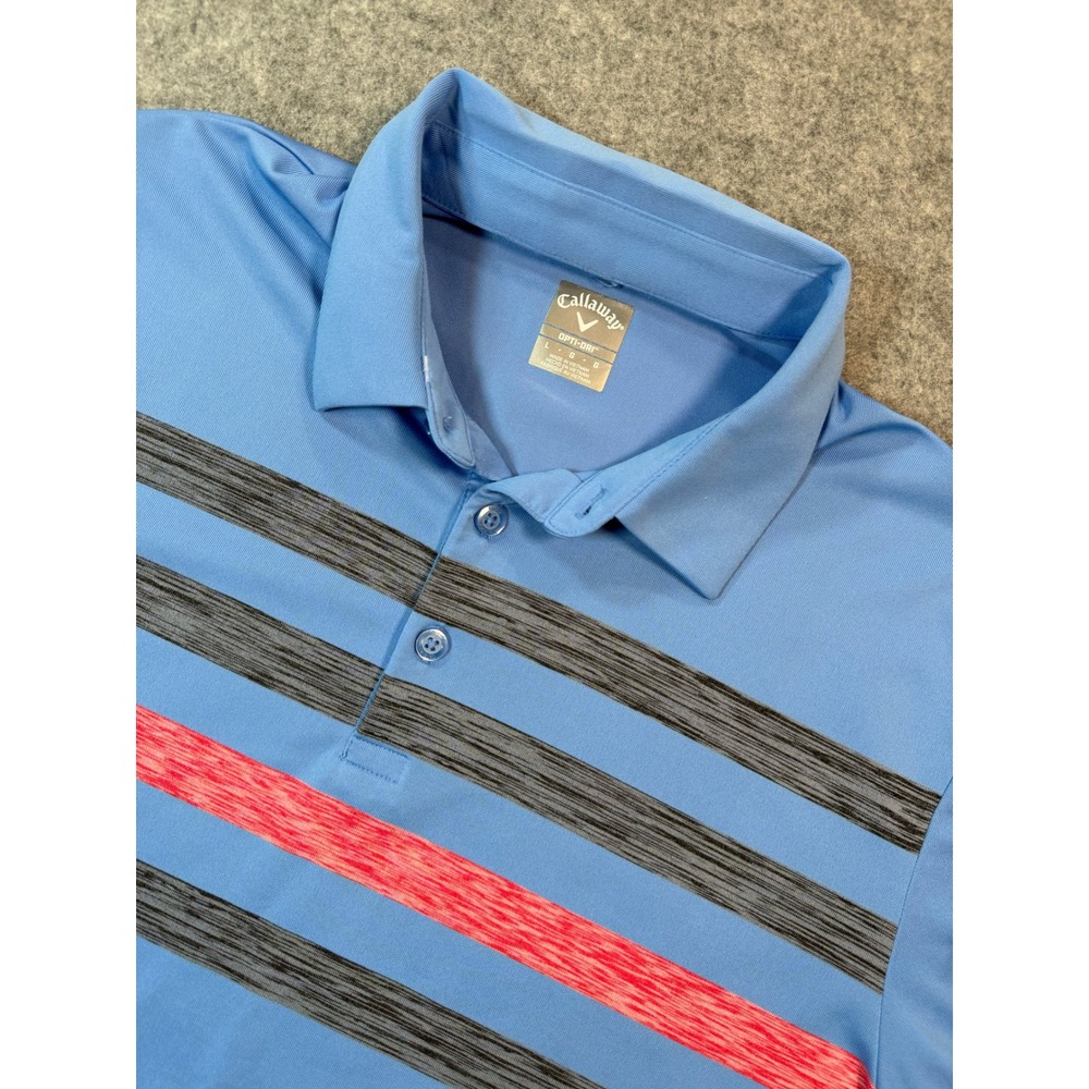 Callaway Opti-Dri Golf Polo Mens L Blue Striped Performance Short Sleeve Shirt